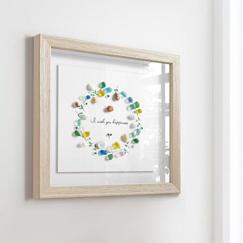 Seahorizon circle. Handmade Sea Glass Art Wall Decor, 8 x 8 Inch Wood Framed Wall Art, Made of Sea Glass, Shells, and Pebbles in Saudi Arabia