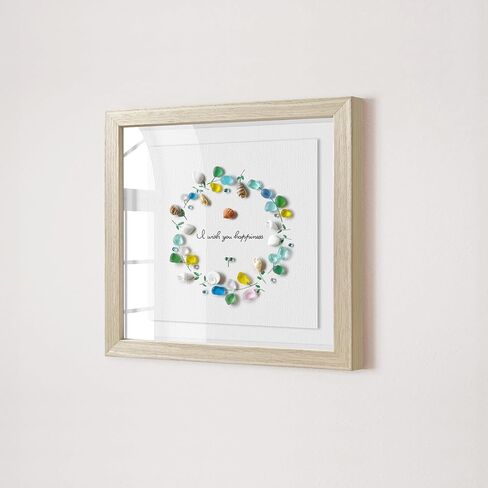 Seahorizon circle. Handmade Sea Glass Art Wall Decor, 8 x 8 Inch Wood Framed Wall Art, Made of Sea Glass, Shells, and Pebbles in Saudi Arabia