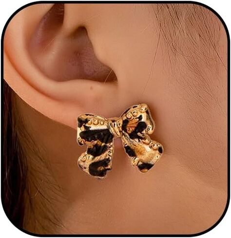 ليوبارد أقراط للنساء ليوبارد طباعة القوس أقراط الفهد الشريط Bowknot مربط القرط الحيوان طباعة بيان القرط ليوبارد طباعة مجوهرات in Saudi Arabia