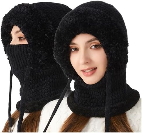 3 in 1 Beanie Hat for Women 3 in 1 Beanie Hat with Scarf and Mask,Warm Balaclava Hat for Cold Winter in Saudi Arabia