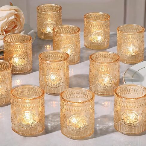 MATAHUM 24 Pcs Gold Votive Candle Holders, Glass Tealight Candle Holders for Home Decor, Wedding Table Centerpiece, Birdal Shower, Party in Saudi Arabia