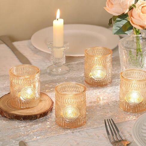 MATAHUM 24 Pcs Gold Votive Candle Holders, Glass Tealight Candle Holders for Home Decor, Wedding Table Centerpiece, Birdal Shower, Party in Saudi Arabia