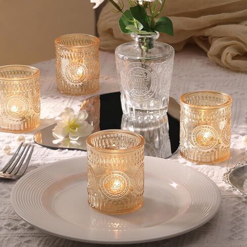 MATAHUM 24 Pcs Gold Votive Candle Holders, Glass Tealight Candle Holders for Home Decor, Wedding Table Centerpiece, Birdal Shower, Party in Saudi Arabia
