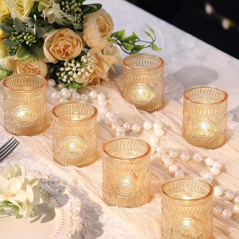 MATAHUM 24 Pcs Gold Votive Candle Holders, Glass Tealight Candle Holders for Home Decor, Wedding Table Centerpiece, Birdal Shower, Party in Saudi Arabia