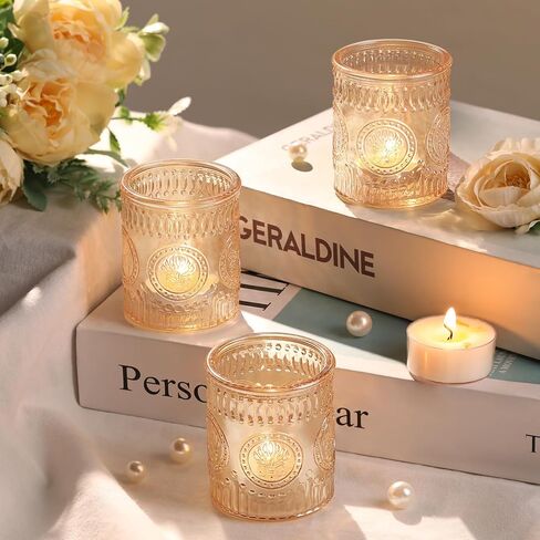 MATAHUM 24 Pcs Gold Votive Candle Holders, Glass Tealight Candle Holders for Home Decor, Wedding Table Centerpiece, Birdal Shower, Party in Saudi Arabia