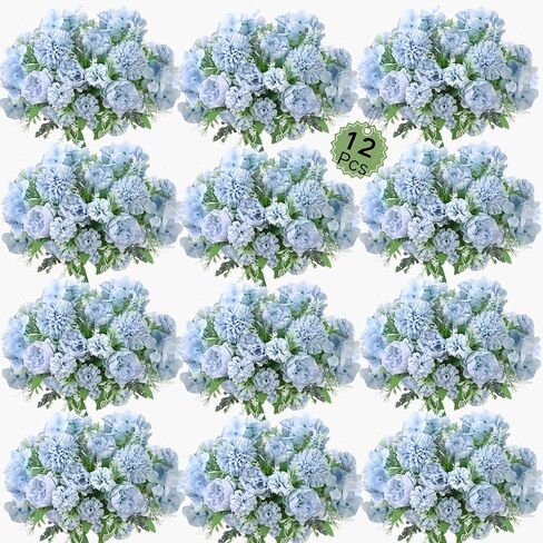 ASTRYAS Blue Artificial Flowers, 12Pcs Fake Peony Silk Peonies for Decoration Blue Faux Flower Arrangements for Spring Office Home Decor Wedding Party (Light Blue) in Saudi Arabia