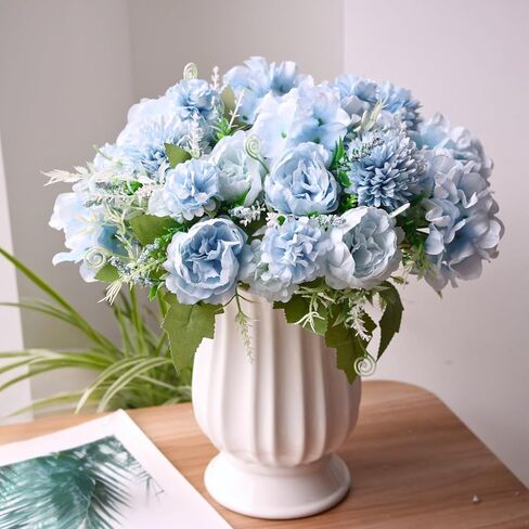 ASTRYAS Blue Artificial Flowers, 12Pcs Fake Peony Silk Peonies for Decoration Blue Faux Flower Arrangements for Spring Office Home Decor Wedding Party (Light Blue) in Saudi Arabia