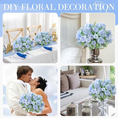 ASTRYAS Blue Artificial Flowers, 12Pcs Fake Peony Silk Peonies for Decoration Blue Faux Flower Arrangements for Spring Office Home Decor Wedding Party (Light Blue) in Saudi Arabia