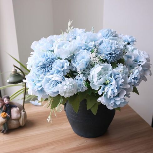 ASTRYAS Blue Artificial Flowers, 12Pcs Fake Peony Silk Peonies for Decoration Blue Faux Flower Arrangements for Spring Office Home Decor Wedding Party (Light Blue) in Saudi Arabia