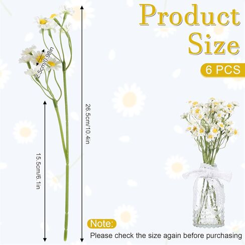 KALIONE 6Pcs Small White Daisy Flowers Artificial, 10 Inch Artificial Daisy Flowers, Vase Centerpiece Table Decorations, Fake Daisies, Wildflower Spring Flower for Wedding Party Decor in Saudi Arabia