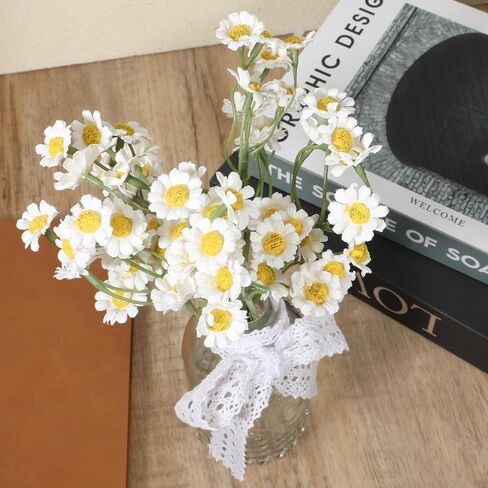 KALIONE 6Pcs Small White Daisy Flowers Artificial, 10 Inch Artificial Daisy Flowers, Vase Centerpiece Table Decorations, Fake Daisies, Wildflower Spring Flower for Wedding Party Decor in Saudi Arabia