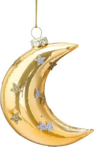 Joiedomi Christmas Moon Ornaments, Glitter Blown Glass Moon Decorations for Tree Hanging Ornament Outdoor Christmas Decorations Indoor in Saudi Arabia