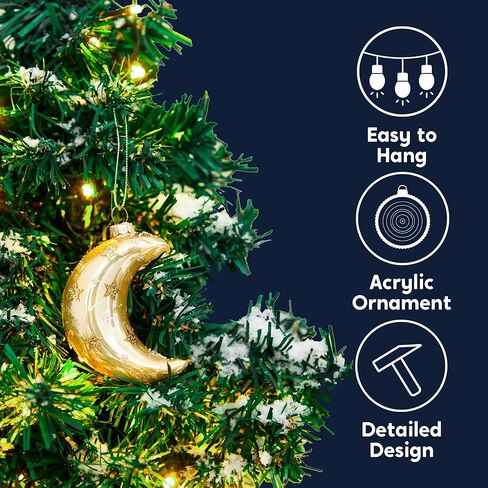 Joiedomi Christmas Moon Ornaments, Glitter Blown Glass Moon Decorations for Tree Hanging Ornament Outdoor Christmas Decorations Indoor in Saudi Arabia