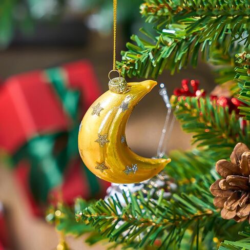 Joiedomi Christmas Moon Ornaments, Glitter Blown Glass Moon Decorations for Tree Hanging Ornament Outdoor Christmas Decorations Indoor in Saudi Arabia