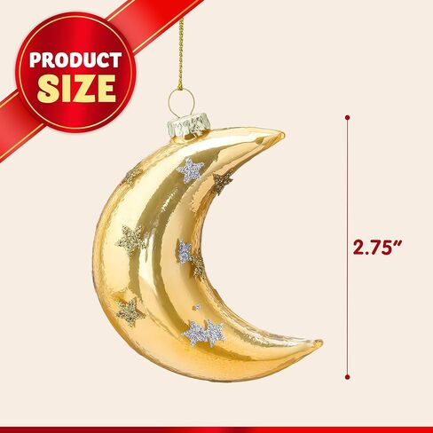 Joiedomi Christmas Moon Ornaments, Glitter Blown Glass Moon Decorations for Tree Hanging Ornament Outdoor Christmas Decorations Indoor in Saudi Arabia