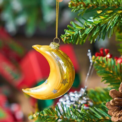 Joiedomi Christmas Moon Ornaments, Glitter Blown Glass Moon Decorations for Tree Hanging Ornament Outdoor Christmas Decorations Indoor in Saudi Arabia