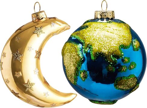 Joiedomi Christmas Moon Ornaments, Glitter Blown Glass Moon Decorations for Tree Hanging Ornament Outdoor Christmas Decorations Indoor in Saudi Arabia