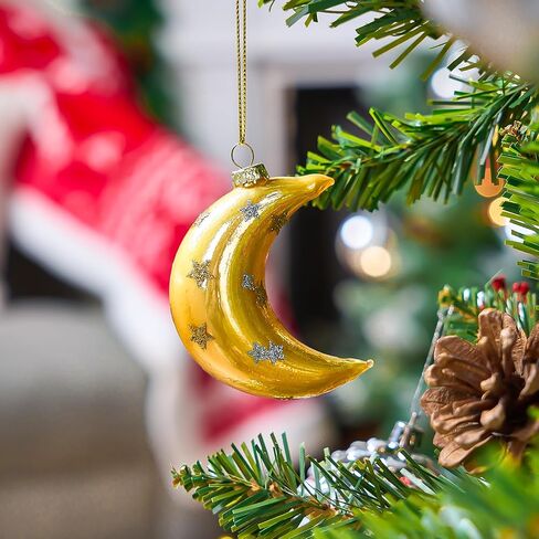 Joiedomi Christmas Moon Ornaments, Glitter Blown Glass Moon Decorations for Tree Hanging Ornament Outdoor Christmas Decorations Indoor in Saudi Arabia