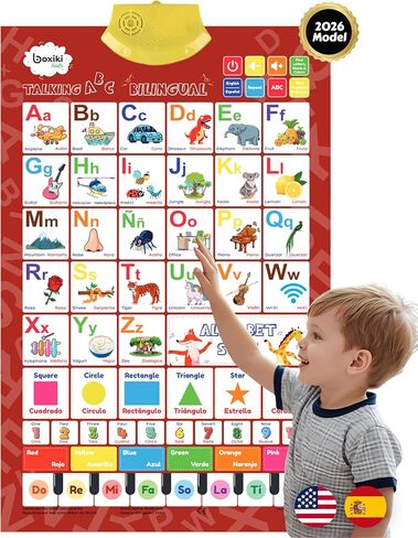 Bilingual English & Spanish Learning Interactive Alphabet Wallchart - Includes Talking ABC, 123s & Music Poster - Educational Kids Learning Toy, Educational Gift for 3+ Years Old Girls & Boys in Kuwait