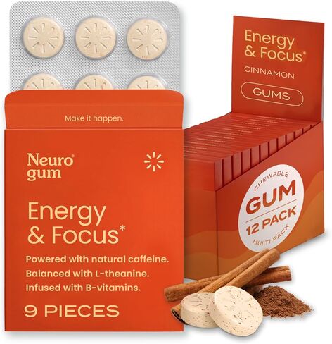 NeuroGum الطاقة والتركيز، القرفة، 12 عبوة، 9 قطع لكل منهما in Kuwait