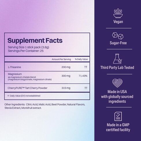 Nite Nectar Magnesium Glycinate Powder مكمل لتعزيز النوم - عبوات مزيج مشروب موكتيل سليبي مع تارت الكرز والل-ثيانين للاسترخاء الهادئ - خالية من السكر والميلاتونين، تم اختبارها معمليًا - 12 قطعة in Saudi Arabia