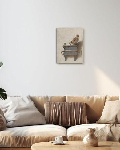 لوحة فنية جدارية من القماش من Goldfinch - لوحة فنية جدارية قديمة من القماش ملفوفة - مطبوعات لوحات طيور خالدة لغرفة المعيشة أو غرفة النوم أو المكتب - ديكور منزلي أنيق، عمل فني عتيق لديكور الحائط مقاس 12 بوصة × 16 بوصة in Saudi Arabia