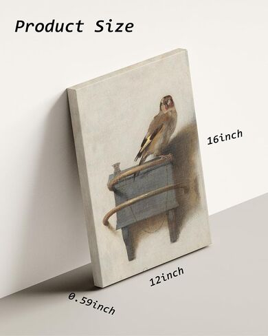 لوحة فنية جدارية من القماش من Goldfinch - لوحة فنية جدارية قديمة من القماش ملفوفة - مطبوعات لوحات طيور خالدة لغرفة المعيشة أو غرفة النوم أو المكتب - ديكور منزلي أنيق، عمل فني عتيق لديكور الحائط مقاس 12 بوصة × 16 بوصة in Saudi Arabia