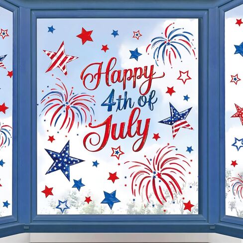 FYSUIMU 9 Sheets 4th of July Window Cling Sticker Patriotic Stars Fireworks Reusable Window Decals for Independence Day Party Home Classroom Decor in Saudi Arabia