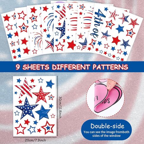 FYSUIMU 9 Sheets 4th of July Window Cling Sticker Patriotic Stars Fireworks Reusable Window Decals for Independence Day Party Home Classroom Decor in Saudi Arabia