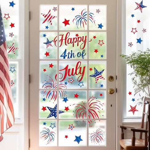 FYSUIMU 9 Sheets 4th of July Window Cling Sticker Patriotic Stars Fireworks Reusable Window Decals for Independence Day Party Home Classroom Decor in Saudi Arabia