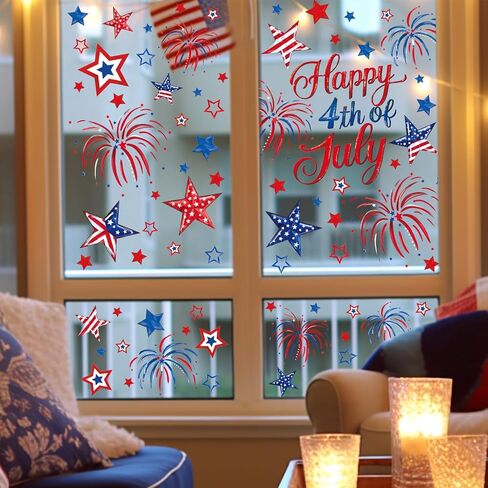 FYSUIMU 9 Sheets 4th of July Window Cling Sticker Patriotic Stars Fireworks Reusable Window Decals for Independence Day Party Home Classroom Decor in Saudi Arabia