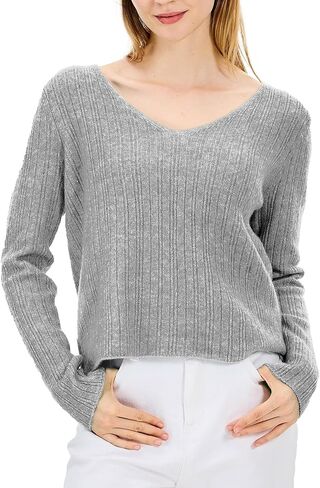 Simple&Opulence المرأة كم طويل سترة برقبة على شكل v خارج الكتف ضوء اقتصاص البلوزات للنساء رداء علوي من الصوف S-XL in Kuwait