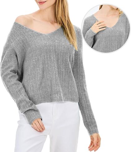 Simple&Opulence المرأة كم طويل سترة برقبة على شكل v خارج الكتف ضوء اقتصاص البلوزات للنساء رداء علوي من الصوف S-XL in Kuwait