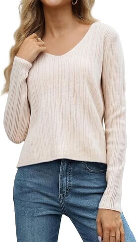 Simple&Opulence المرأة كم طويل سترة برقبة على شكل v خارج الكتف ضوء اقتصاص البلوزات للنساء رداء علوي من الصوف S-XL in Kuwait