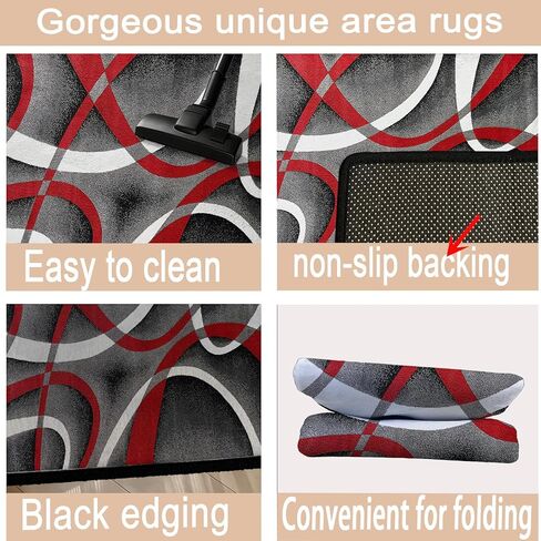 سجادة منطقة خطوط هندسية من Avisiatree مقاس 4x6 - سجادة حديثة مجردة لغرفة المعيشة وغرفة النوم، سجادة أرضية فنية فاخرة غير قابلة للانزلاق تحت الأريكة، أحمر/أسود/أبيض سجادة داخلية معاصرة in Saudi Arabia