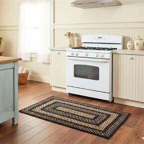 Charleston Jute Braided Rugs 2x3' Rectangular - Country Primitive Black and Brown Rug for Kitchens, Entryways, and Bathrooms in Saudi Arabia