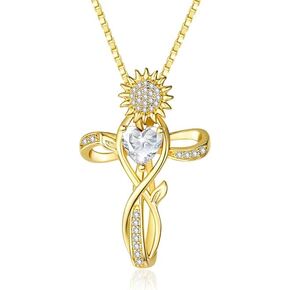 HeartMelody Cross Necklace for Women,18K Gold/ White Gold Plated Sunflower Cross Pendant Diamond Necklaces Christian Everyday Faith Cross Jewelry First Communion Gifts, 12-Color Birthstone Necklace for Women in Kuwait