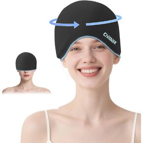 Chilmax Migraine Relief Cap,Full Head Ice Hat Hot & Cold Gel Compress Pack with Face and Eye Mask,Headache Ice Pack Head Wrap for Hangover, Fever, Puffy Eyes,Tension, Sinus, Stress Relief (Blue) in Kuwait