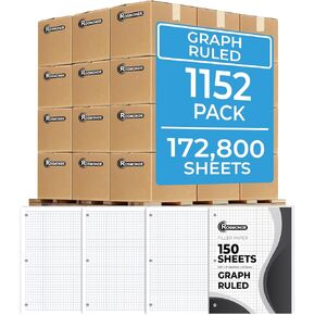 Graph Paper 3 Pack, 450 Sheets, 4x4 Grid Paper, 8" x 10.5", 3 Hole Punched, Notebook Paper, 54 GSM Thick Graphing Paper, Quad Ruled Graph Paper, Loose Leaf Paper, Back to School Supplies in Kuwait