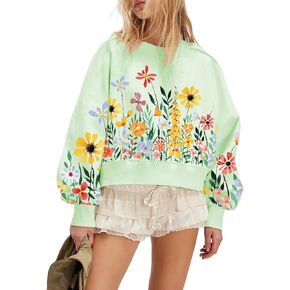Yuemengxuan المرأة Crewneck بلوزات Y2k جرافيك هوديس اقتصاص قطرة الكتف Preppy الجمالية المتضخم البلوز in Kuwait