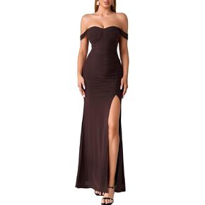 Lunaeu Off Shoulder Corset Long Formal Wedding Guest Dresses for Women Floral Slit Ruched Bodycon Maxi Dress in Saudi Arabia