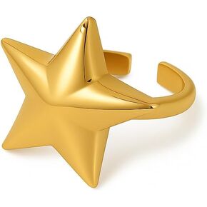 Adjustable 18K Gold Plated Star Ring, Open Band Stainless Steel Statement Ring for Women, Lightweight Celestial Jewelry in Saudi Arabia