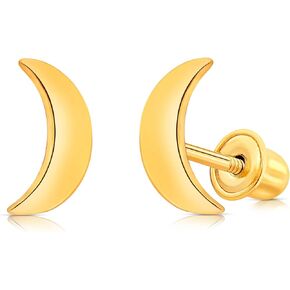 Solid Gold 14K Polished Moon Stud Earrings, Crescent Moon Studs, Gift for Women in Saudi Arabia