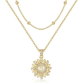MEIITRUE Sunflower Initial Necklace for Women Trendy,14k Gold Plated Dainty Layered Letter Pendant Necklaces and Bead Chain Zirconia Round Flower Alphabets Jewelry Gifts for Her in Saudi Arabia