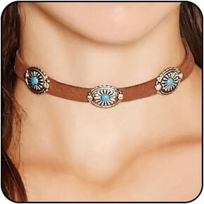 ONBRIG بوهو القلائد للنساء المجوهرات الغربية للنساء رعاة البقر راعية البقر الملحقات خمر قلادة جلدية مع نجمة الصبار الخرز عملة قبعة قلادة قلادة مجوهرات الفيروز in Kuwait