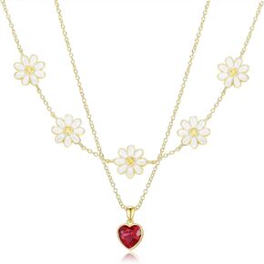 JIYVY32 14K Gold Dainty Layered Jewelry with Birthstone Pendant, Daisy Necklaces Set for Women, Valentines Day Birthday Gifts for Her Wife Mom Grandma in Kuwait