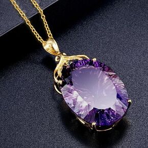 Attractive Big Oval Purple CZ Pendant Necklace Female Graceful Charms Jewelry in Saudi Arabia