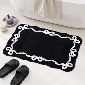 TRUEDAYS Black Scalloped Bath Mat - Cute Bow Bathroom Rugs Small Non Slip Bath Mat, Soft & Absorbent Bath Rugs for Bathroom Decor, Tub, Vanity Floor in Saudi Arabia