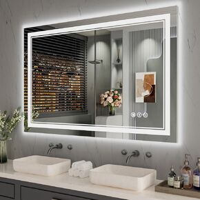 ISTRIPMF 40 x 32 Inch LED Bathroom Mirror, Front Light and Backlit Anti-Fog Dimmable Memory Lighted Vanity Mirror, Shatterproof Wall-Mounted Led Mirror for Bathroom in Saudi Arabia