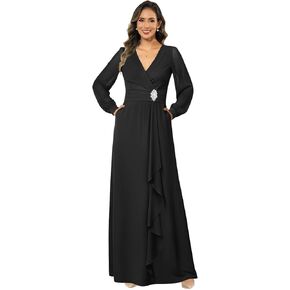 TXDBB Long Sleeve Mother of The Bride Dresses for Women with Pockets Ruffle Chiffon A Line Formal Wedding Guest Dress in Kuwait